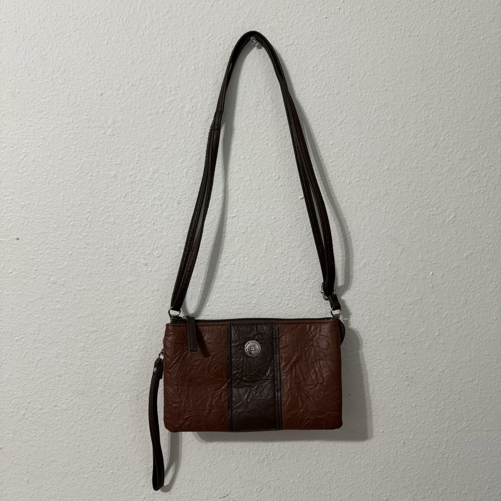 Stone Mountain Two Toned Brown Leather Crossbody Bag Shoulder Purse Wristlet